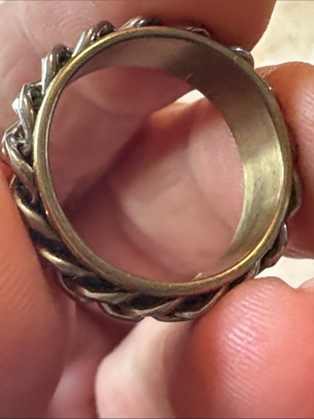 Men's Two-Tone Chain Inlay Ring - Silver and Gold Size 7.5